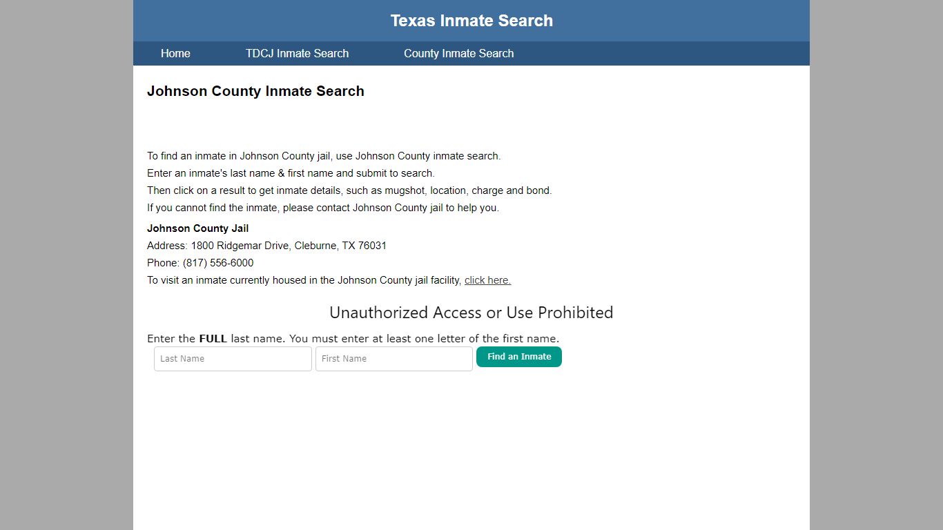 Johnson County Jail Inmate Search